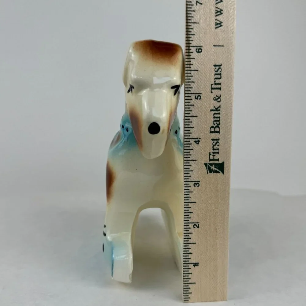 Vintage Ceramic Schnauzer Terrier Dog Planter Small Rocking Blue 7 inches - Picture 9 of 11